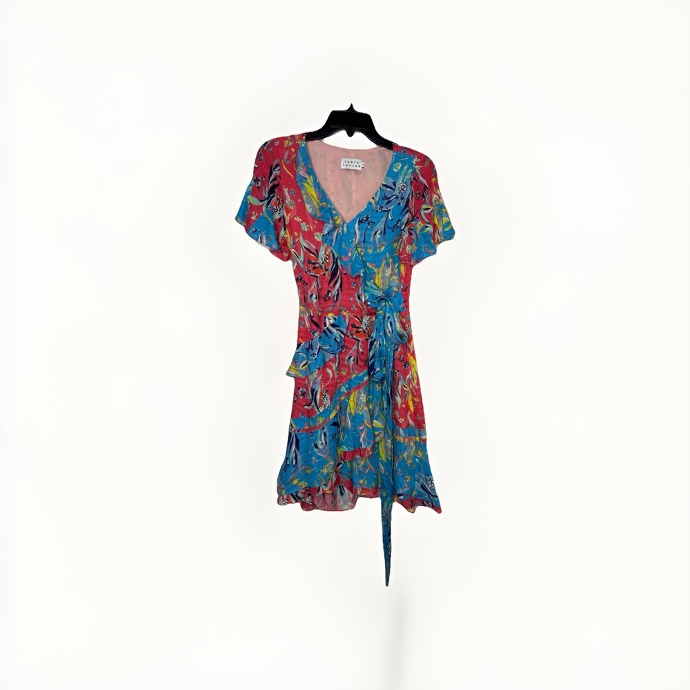 TANYA TAYLOR Bianka Silk Faux Wrap Floral Print Ruffle Mini Dress Sz 0